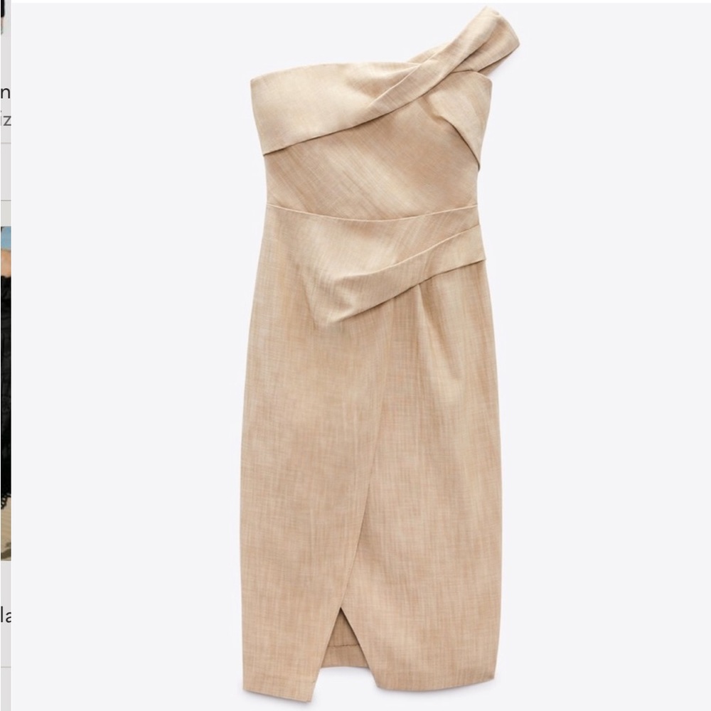 Zara Asymmetrical Slip Dress in Linen Beige